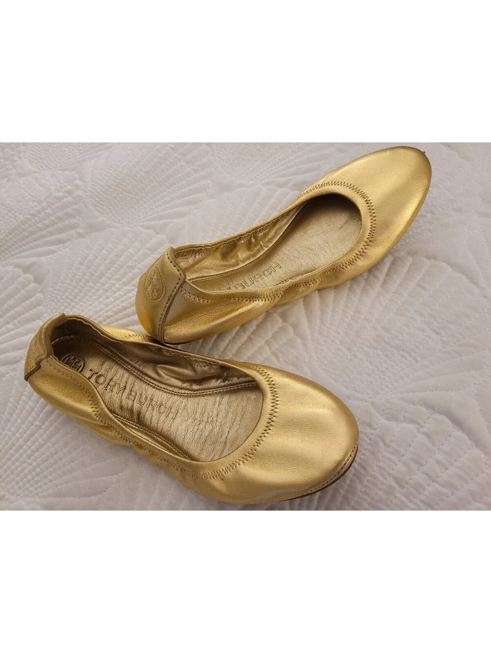 Tory Burch Eddie Ballet Flats Sz 6 Metallic Gold Soft Lamb Leather Ballet Core